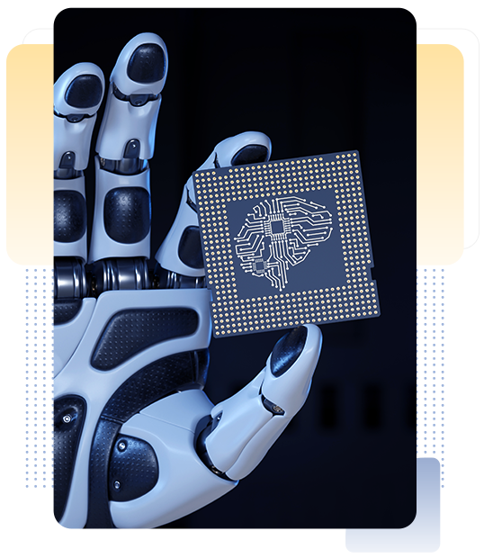 robot hand holding an artificial intelligence