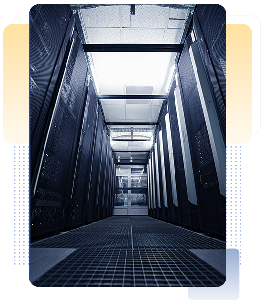 server racks standing in hallway of datacenter
